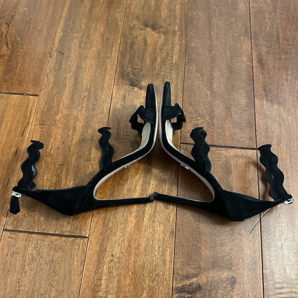 Prada Black Wavy Strap Suede Stilettos Heels Sandals Sz 36 - Picture 5 of 13